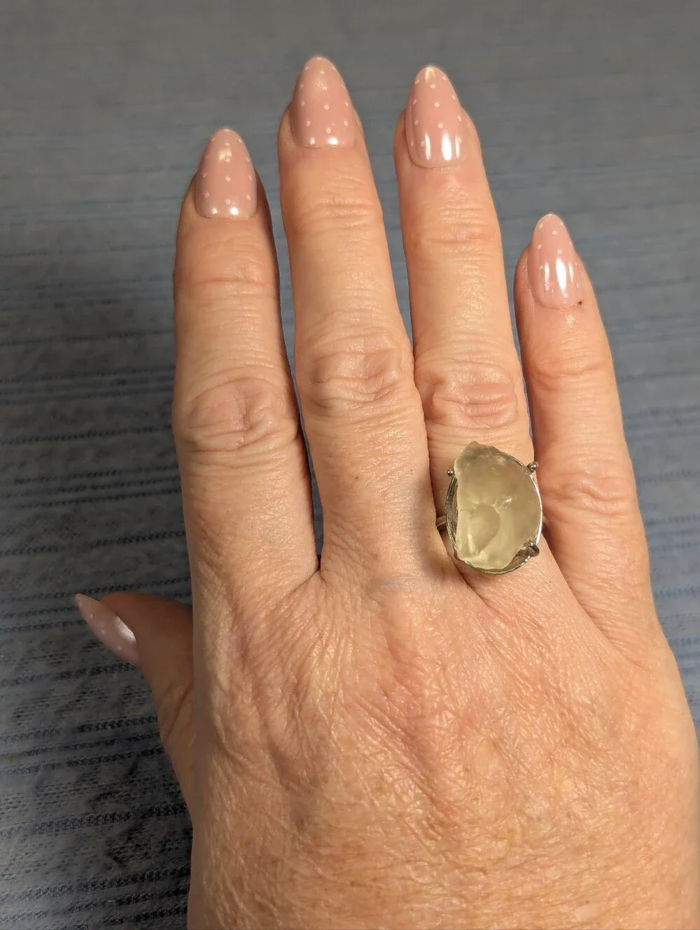 Libyan Desert Glass 925 Sterling Adjustable Ring Sz 6-8